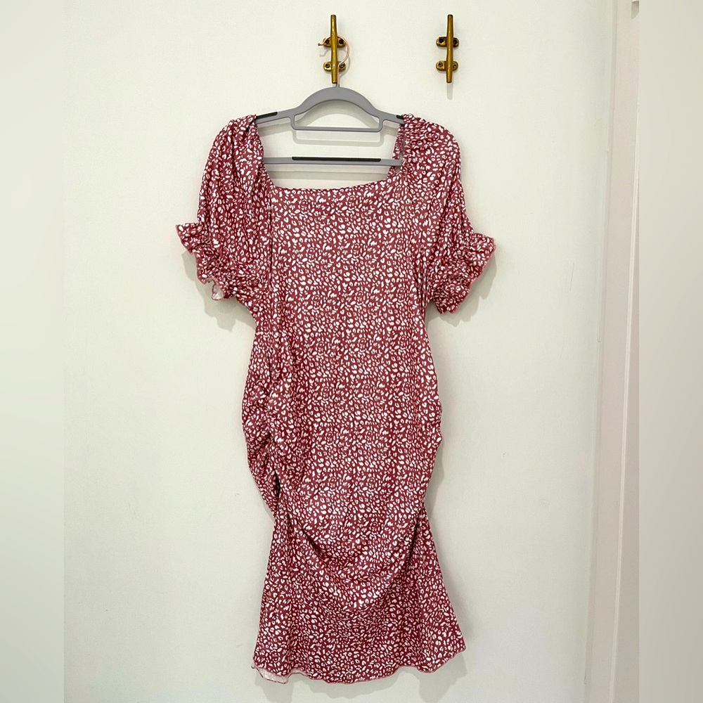 Floral Ruffle Hem Pink Maternity Dress